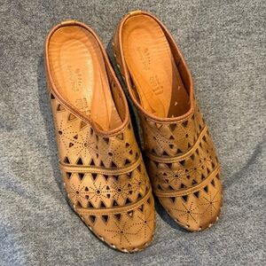 Spring Step Brown Leather Slip On Mule Flats Shoes EU 39 Women's 8.5 Pre-owned